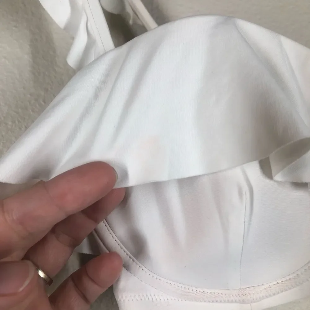 J. Crew White Ruffle Underwire Top 32D High Waist Ruched Bikini Bottom Small NWT